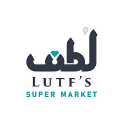 Logo of Lutf's Super Market with Arabic text and 'LUTF'S SUPER MARKET' in English.